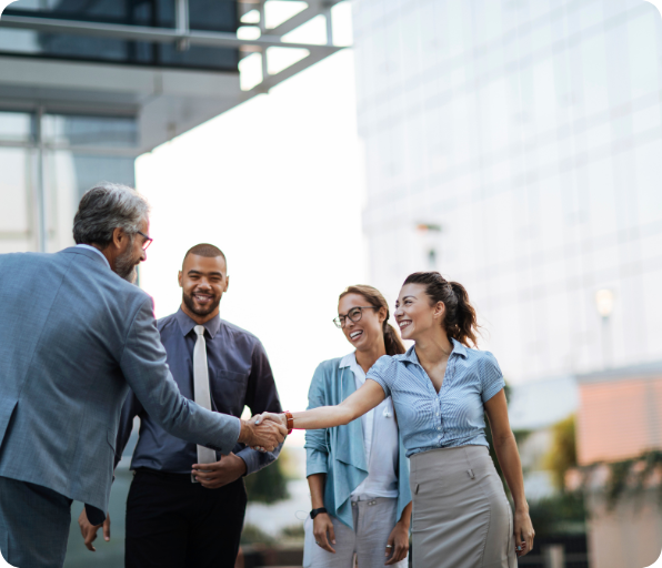 A successful business handshake between two professionals, symbolizing a closed deal and new partnership between companies.